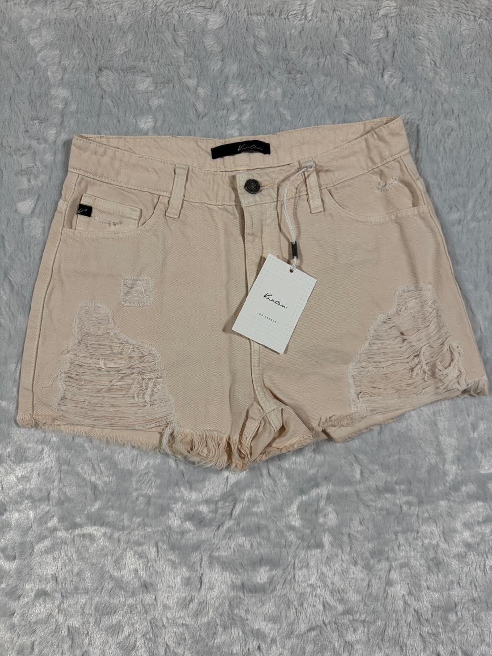 KanCan High Rise Cream Distressed High-Rise Jorts